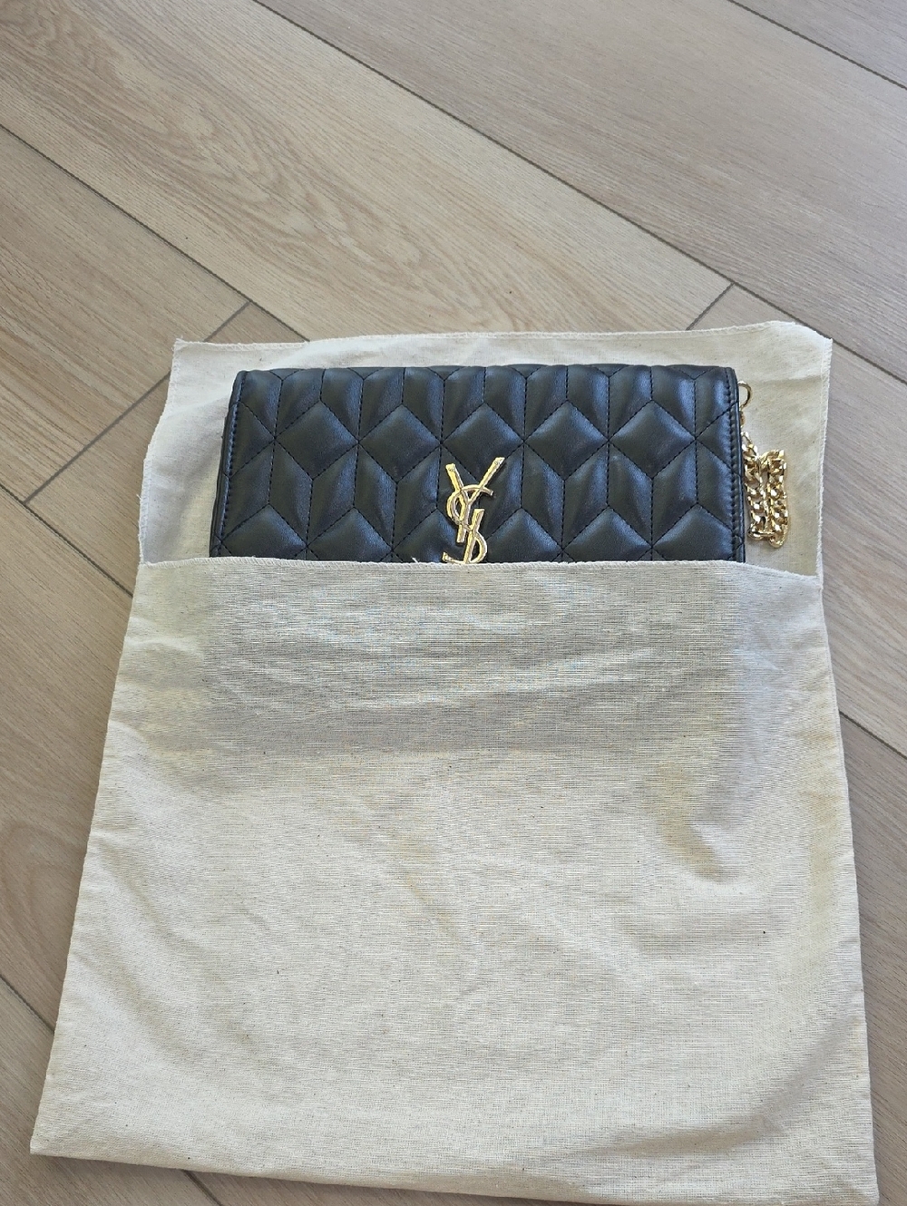 Yves Saint Laurent Black Quilted Leather Crossbody with Gold Chain - Picture 10 of 11